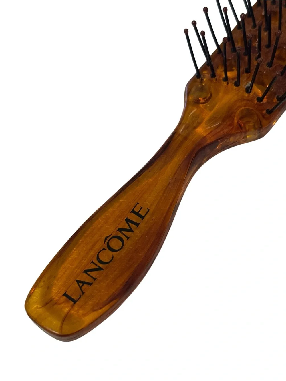 Vtg Lancome Vented Tortoise Brown Small Styling Hair Brush Ball Tipped Plastic